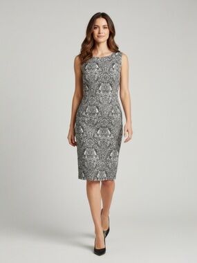 Talbots Black and White Paisley Patterned Fitted Dress Womens size 6